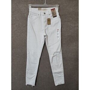 Levis 721 High Rise Skinny Ankle Jeans Womens 27 White Stretch Raw Hem NEW